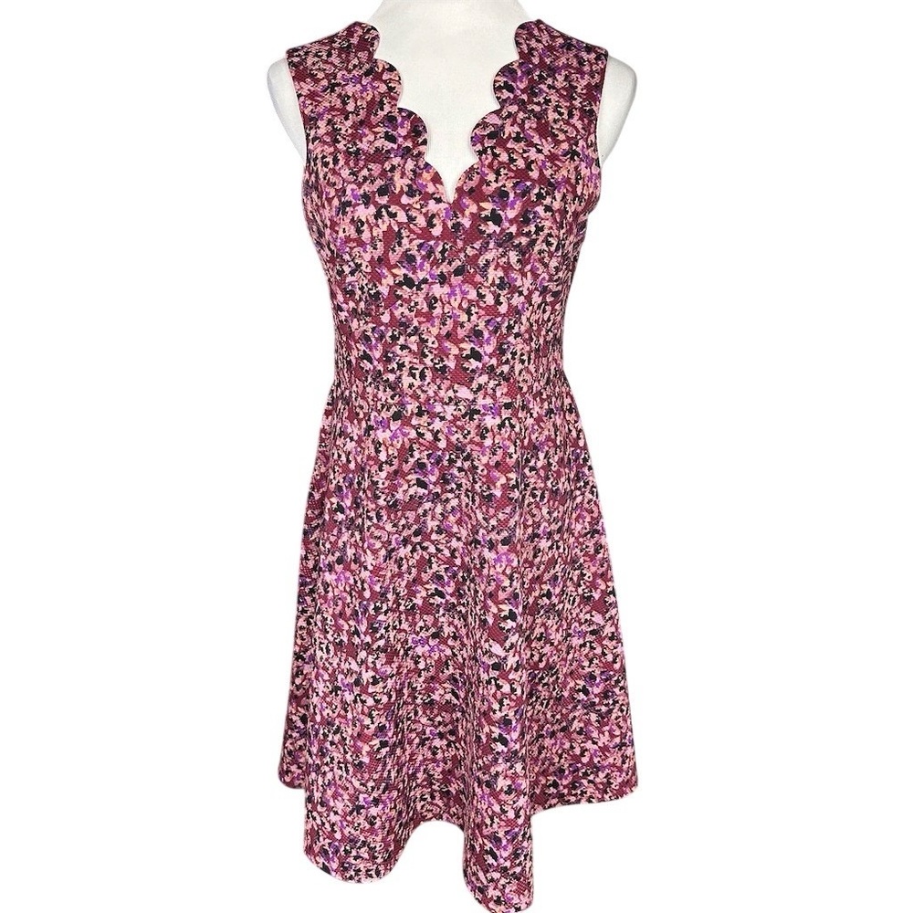 Wisp Dress Womens Size 6 Purple Pink Abstract Floral Fit & Flare Skater Knee